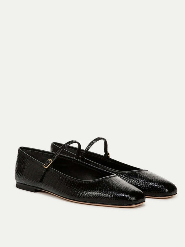 Veronica Beard Ballet Flats Ellie Snake-Embossed Leather In Metallic Black